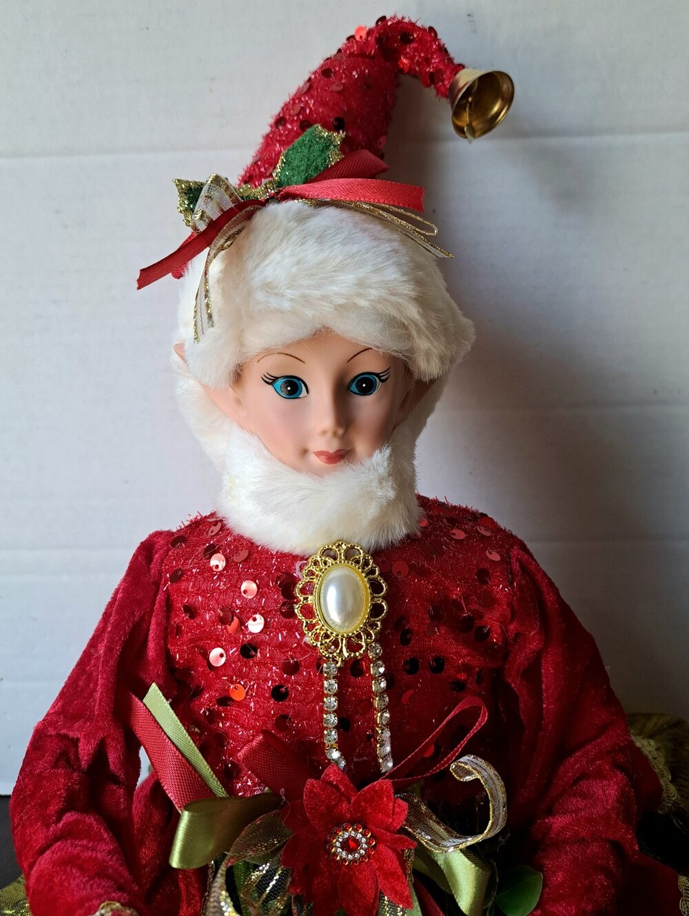 Christmas Girl Elf Shelf Sitter Pixie Fairy Figure Red & White New Large